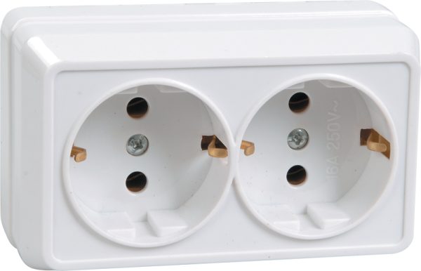 Iek oktava РС22 3 ОБ Розетка 2местн. с з/к 16А откр.уст. (белый) ero21 k01 16 dc