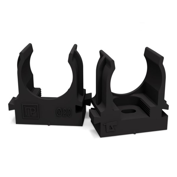 Крепеж клипса для труб для прямого монтажа черная в п/э d20 мм (100шт/900шт уп/кор) Промрукав