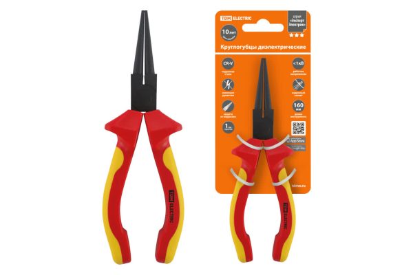 Круглогубцы диэлектрические, 160 мм, 1000 В, cr v, «ЭкспертЭлектрик» tdm