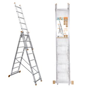 Лестница алюминиевая, ЛА3х10, 3х секционная х 10 ступеней, h=6270 мм, Народная