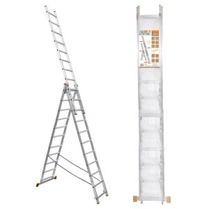 Лестница алюминиевая, ЛА3х12, 3х секционная х 12 ступеней, h=7870 мм, Народная