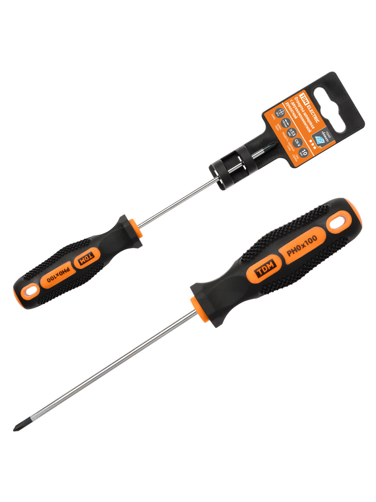 Отвертка крестовая двухкомпонентная, cr v тип ph0x100, серия "Алмаз" tdm