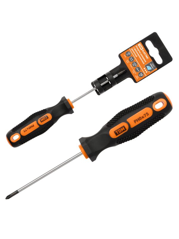 Отвертка крестовая двухкомпонентная, cr v тип ph0x75, серия "Алмаз" tdm