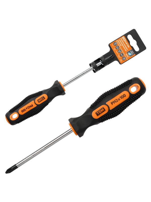 Отвертка крестовая двухкомпонентная, cr v тип ph2x100, серия "Алмаз" tdm