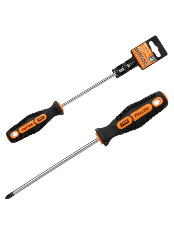 Отвертка крестовая двухкомпонентная, cr v тип ph2x150, серия "Алмаз" tdm