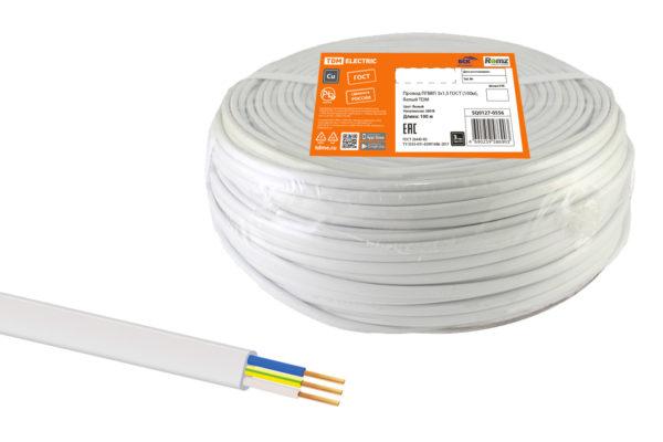 Провод ПГВВП 3х1,5 ГОСТ (100м), белый tdm