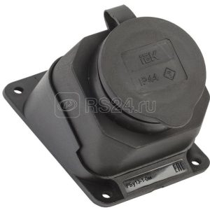 Розетка 1 м Омега РБу13 1 0м ip44 угловая настен. с заземл. с защ. крышкой каучук черн. iek pkr22 01