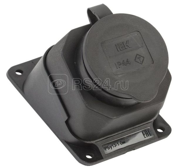 Розетка 1 м Омега РБу13 1 0м ip44 угловая настен. с заземл. с защ. крышкой каучук черн. iek pkr22 01