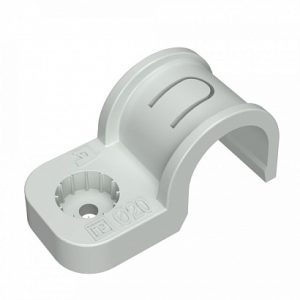 Крепеж скоба пластиковая односторонняя для прямого монтажа атмосферостойкая серая в п/э d20 мм (50шт