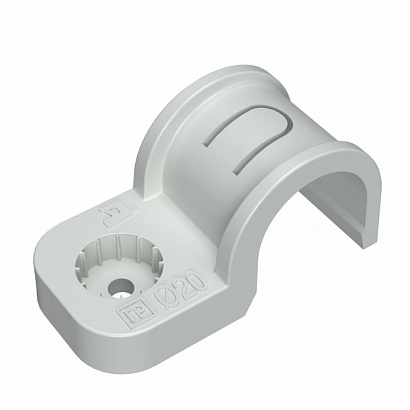 Крепеж скоба пластиковая односторонняя для прямого монтажа атмосферостойкая серая в п/э d20 мм (50шт