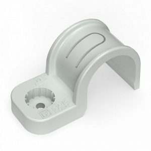 Крепеж скоба пластиковая односторонняя для прямого монтажа атмосферостойкая серая в п/э d25 мм (50шт