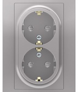 Systeme electric atlasdesign Алюминий Розетка с/з двойная, со шторками, 16А, в сборе se atn000326