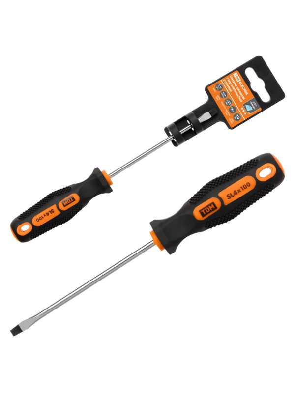 Отвертка шлицевая двухкомпонентная, cr v тип sl4.0x100, серия "Алмаз" tdm