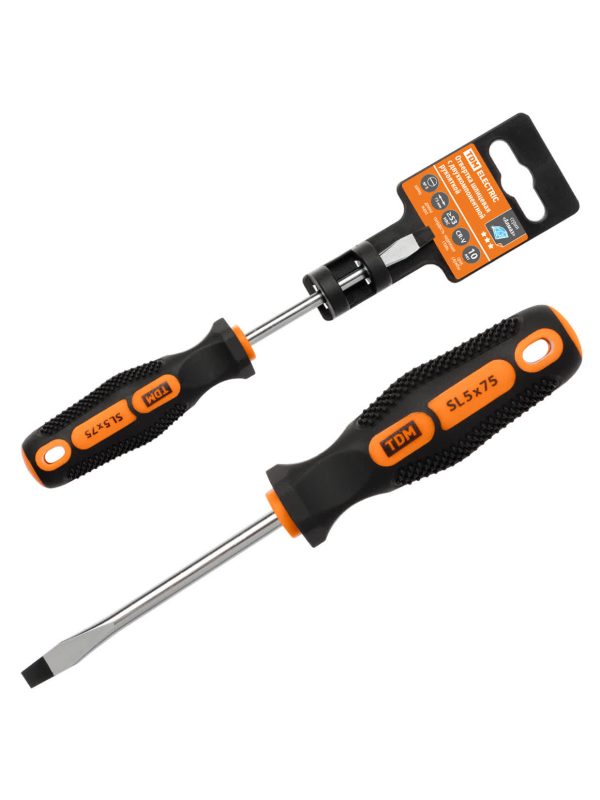 Отвертка шлицевая двухкомпонентная, cr v тип sl5.0x75, серия "Алмаз" tdm