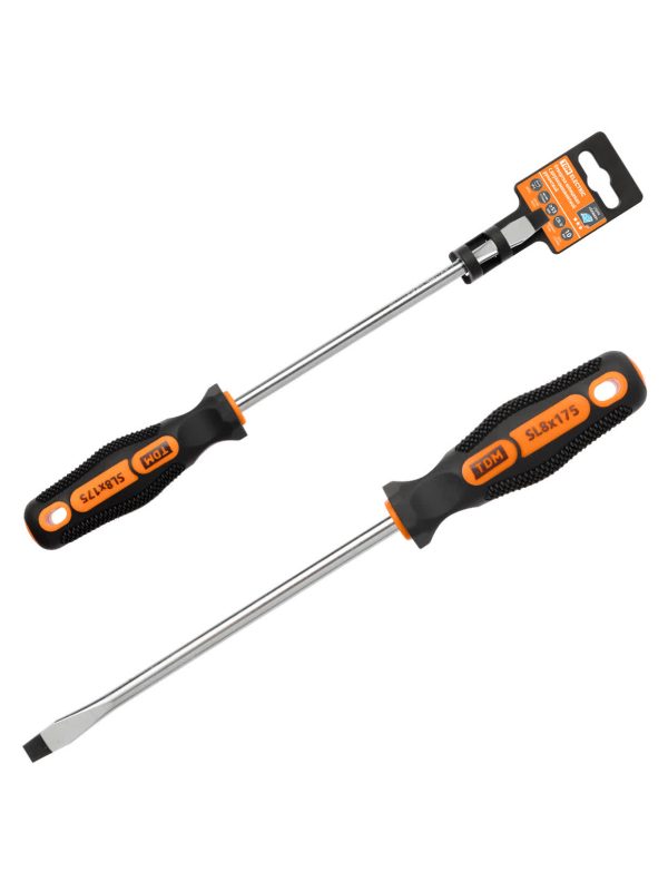 Отвертка шлицевая двухкомпонентная, cr v тип sl8.0x175, серия "Алмаз" tdm